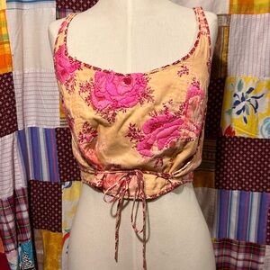 Floral Embroidered Pink and Cream Women's corset style Top